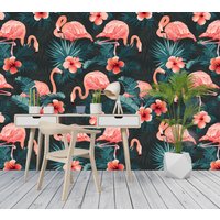 Rosa Flamingo Abnehmbare Tapete Wandbild Florale Peel & Stick Oder Vorgeklebte Tropicalself Klebefolie Einfach Zu Auftragen von penguinwall