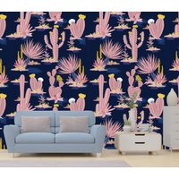 Abnehmbare Tapete Kaktus Florales Peel & Stick Oder Vorgeklebte Wiederverwendbarer Selbstklebender Einfach Anzubringen von penguinwall