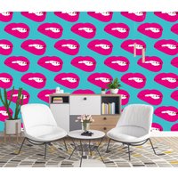 Rosa Lippen Abnehmbare Tapete Wandbild Wiederverwendbare Peel & Stick Oder Vorbeklebte Selbstklebend Einfach Zu Auftragen von penguinwall