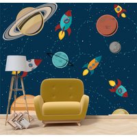 Solar System Abnehmbare Tapete Wandbild Kinderzimmer Peel & Stick Oder Vorgeklebte Neu Positionierbar Selbstklebend Einfach Zu Auftragen von penguinwall