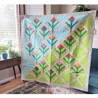 Trellis Lap Quilt, Sofa Decke, Nap Sofadecke, Runde Moderner Quilt Mit Blumen Design Und Applikation von pennydogpatchwork