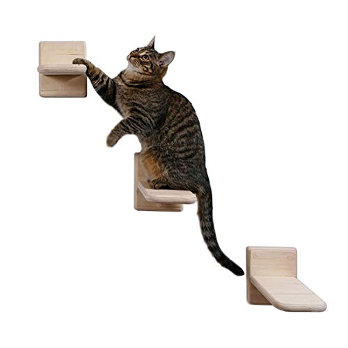 perfeciti 3PCS 12x19cm Katzen Wand Klettern Für Kätzchen | Klein Katzentreppe & Stufen Aus Holz | DIY Katzenleiter | Katze Wandliege Katzenliege | Aufstiegshilfe Für Katzen von perfeciti