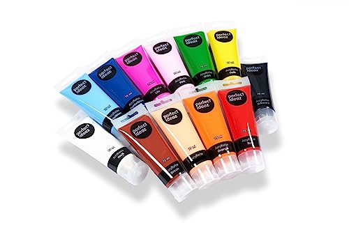 perfect ideaz - Acrylfarben Set - 12 x 75 ml - Kreatives Farbspektakel - ungiftig - inspirierendes Malen für Kinder & Erwachsene - Professionelle Qualität auf Wasserbasis von perfect ideaz