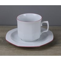 Seltmann Weiden Mirabell Roter Rand Linie Kaffeetasse + Untertasse/Unterteller von perfektgedeckt