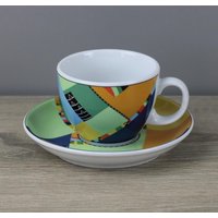 Seltmann Weiden Vip Collection Gelb Grün Blau Kaffeetasse + Unterteller Untere von perfektgedeckt