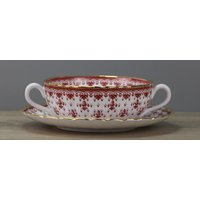 Spode Fleur De Lys Red Suppentasse Tasse Mit Unterteller Untertasse Untere von perfektgedeckt