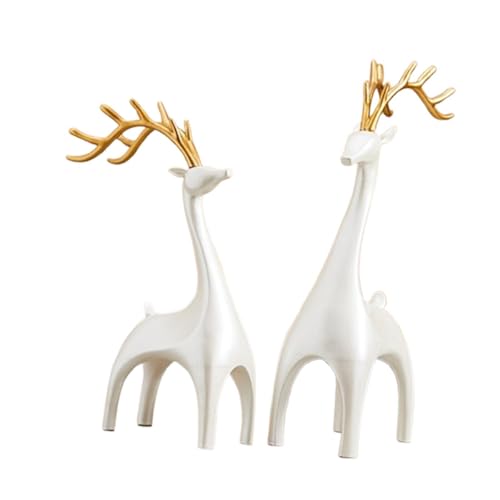 perfk 1 Paar Elch Hirsch Statuen Figuren Desktop Ornament für Bücherregal Schränke Vielseitige Harz Skulptur Tischplatte Dekoration, Weiß perfk 1 Paar Elch Hirsch Statuen Figuren Desktop Ornament für Bücherregal Schränke Vielseitige Harz Skulptur Tischplatte Dekoration, Weiß von perfk