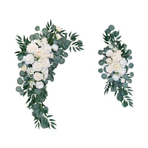 perfk 2 x Hochzeitsbogen, Blumen, grüne Blätter, Türkranz, Herzstück, künstlicher Blumenschmuck für Hochzeit, Hintergrund, Zeremonie, Party, Weiß von perfk