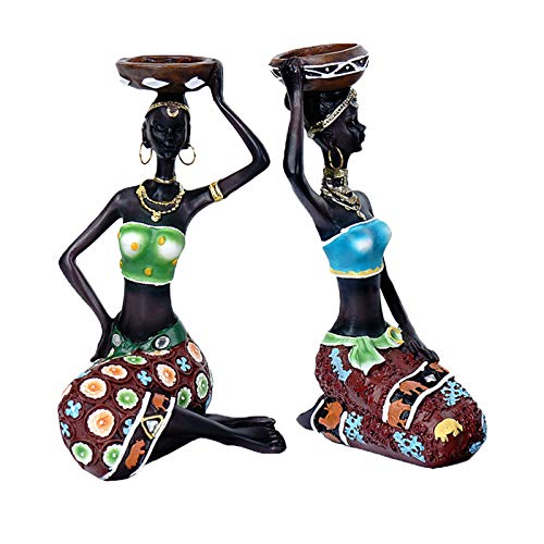 perfk 2X Afrikanische Figuren, dekorative Frauen Skulpturen Kerze Halter Mittelstücke für Esszimmer Tisch Tribal Dame Statue für Wohnkultur Kunst von perfk