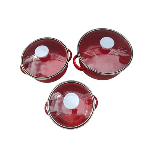 perfk 3-teiliges Emaille-Topf-Set, Mini-Emaille-Topf, Küchengeräte, tragbare Geschenke, Zuhause, Küchentöpfe, Küchenkochgeschirr, Kochen, Küche, Rot von perfk