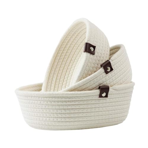 perfk 3-teiliges Set mit kleinen geflochtenen Körben, Korbbehälter für Regale, Heimdekoration, Schüssel, Kinderspielzeug, Baumwollseilkörbe zur, Weiß perfk 3-teiliges Set mit kleinen geflochtenen Körben, Korbbehälter für Regale, Heimdekoration, Schüssel, Kinderspielzeug, Baumwollseilkörbe zur, Weiß von perfk