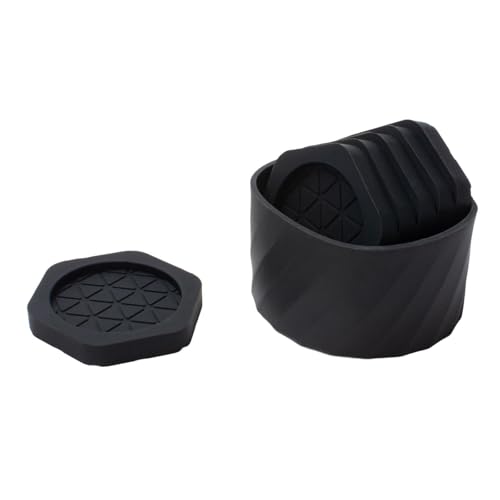 perfk 6X Getränkeuntersetzer Silikonuntersetzer Set Anti-Verbrühungen Verdickte Hexagon-Isoliermatten Tischset für Kaffeetisch Teetasse Bar, Schwarz von perfk
