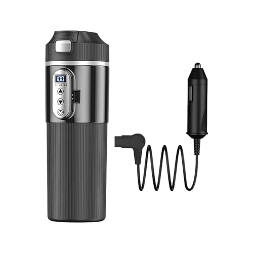 perfk Auto-Heizbecher, Reise-Kaffeetasse, tragbar, kaltes Wasser, 500 ml, elektrisch beheizter Reisebecher, Auto-Wasserkocher für Tee, Getränke, Arbeiten, Schwarz von perfk