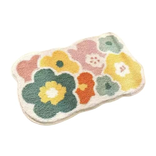 perfk Badteppich, unregelmäßige Duschmatte, Badewannen-Bodenteppich, Toilettenvorleger, rutschfest, wasserabsorbierend, Blumen-Design, Badezimmer-Bodenmatte, Stil b von perfk