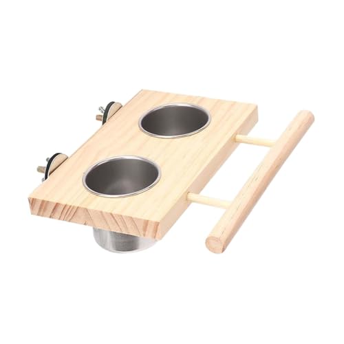 perfk Bird Feeder Bird Barch mit Holzplattform Holz Lebensmittel Wasserschale Fütterungstasse Schüssel für kleine Tier Conures Papageien Cockatiel, Doppelschale von perfk
