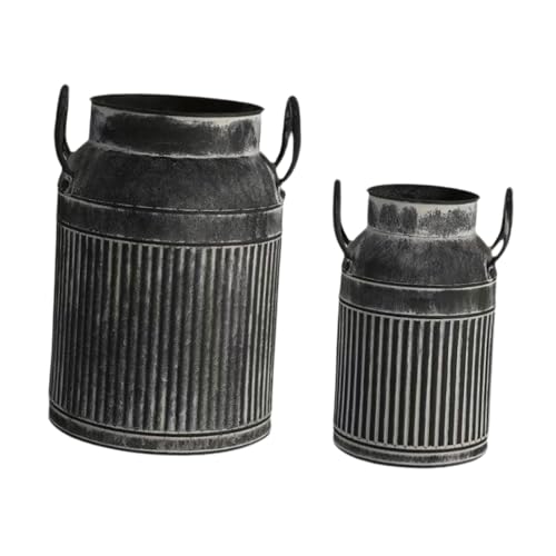 perfk Blumentopf, rustikaler französischer Landhauskrug, dekorativer Blumenhalter, Bauernhauskrug, Vase, Metall-Blumentopf für die Dekoration von Terrasse, Schwarz perfk Blumentopf, rustikaler französischer Landhauskrug, dekorativer Blumenhalter, Bauernhauskrug, Vase, Metall-Blumentopf für die Dekoration von Terrasse, Schwarz von perfk