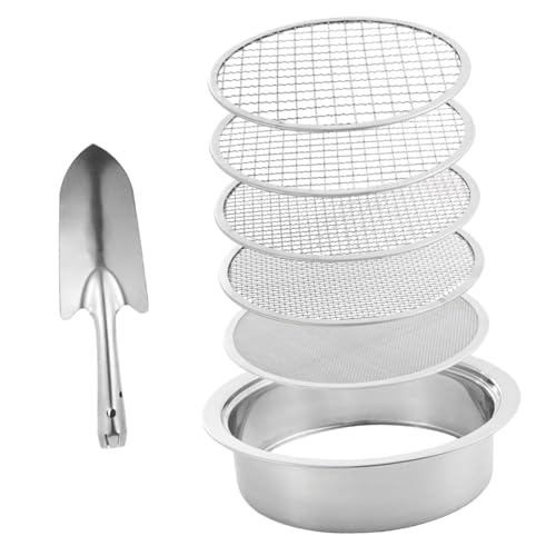 perfk Bodensieb-Set, Bodensiebe, Sorten, Siebschale, Werkzeug mit Siebmaschen, Garten-Rätselsieb für Kompost-Bonsai-Enthusiasten, 5 Mesh Silberschaufel von perfk