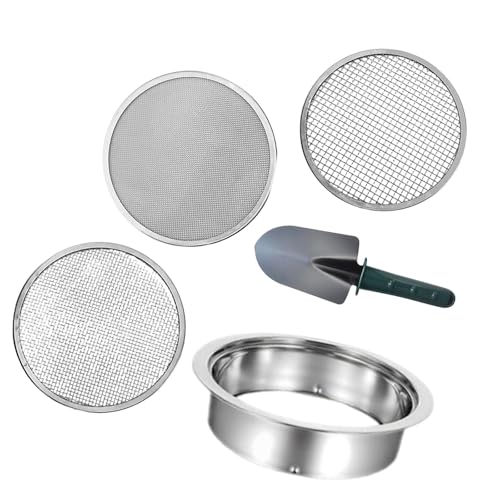 perfk Bodensieb-Set, Bodensiebe, Sorten, Siebschale, Werkzeug mit Siebmaschen, Garten-Rätselsieb für Kompost-Bonsai-Enthusiasten, Grüne Schaufel mit 3 Maschen von perfk