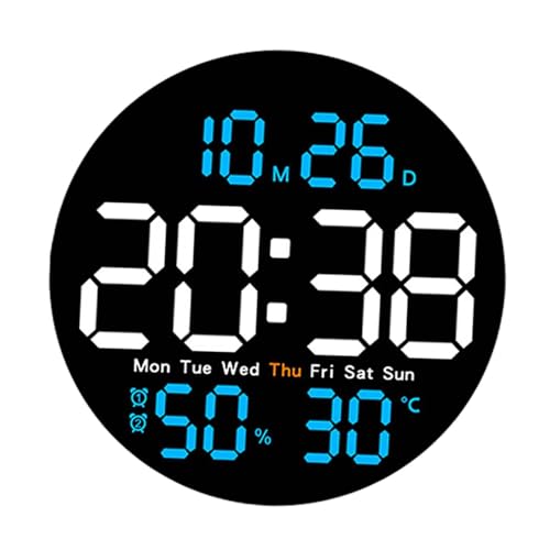 perfk Digitale Wanduhr, Digitaluhr, einstellbare Helligkeit, großes LED-Display, Wecker, elektronische Uhr für das Wohnzimmer im Innenbereich, Himmelblau von perfk