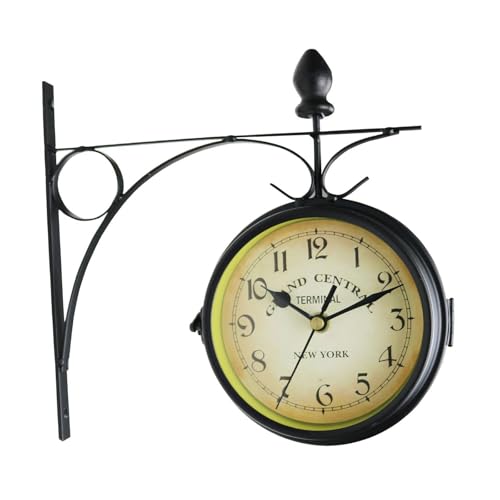 perfk Doppelseitige Bahnhofsuhr, Wandbehang mit dekorativer Wandhalterung Gartenuhr Wanduhr für Büro Schlafzimmer Wohnzimmer perfk Doppelseitige Bahnhofsuhr, Wandbehang mit dekorativer Wandhalterung Gartenuhr Wanduhr für Büro Schlafzimmer Wohnzimmer von perfk