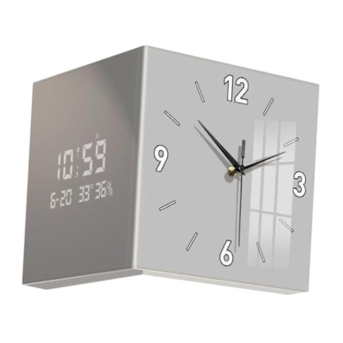 perfk Doppelseitige Wanduhr, Eckuhr, leicht zu lesen, geräuschlose Hängeuhr, elektronische Uhr für Küche, Zuhause, Schlafzimmer, Dekoration, Grau perfk Doppelseitige Wanduhr, Eckuhr, leicht zu lesen, geräuschlose Hängeuhr, elektronische Uhr für Küche, Zuhause, Schlafzimmer, Dekoration, Grau von perfk