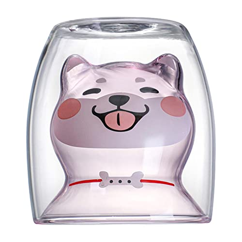 perfk Doppelwandiges Shiba-Inu-Glas, Form, 180 ml, Borosilikatglas, Trinkgefäße, Tee-Trinkbecher, Espresso- und Kaffeetasse für Cappuccino, duftenden, ROSA von perfk