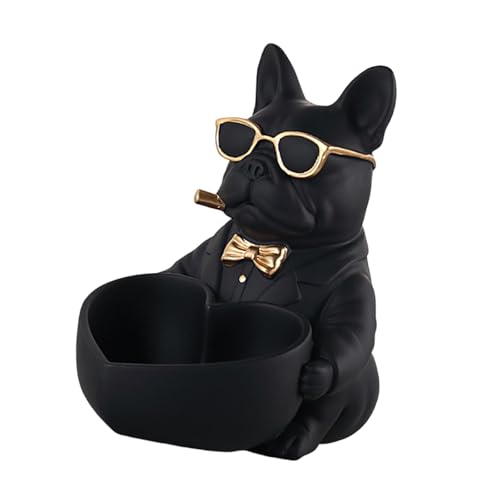 perfk Französische Bulldogge Figur Schlüssel Aufbewahrungsschale Harz Skulptur handgefertigt für Nachttische, Kaminsims Schmuckschale Desktop Ornament, Schwarz von perfk