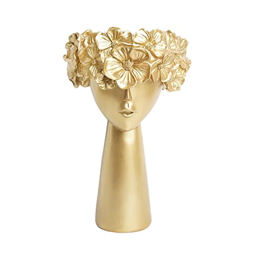 perfk Frauen-Blumenvase, menschliches Gesicht, geformte Kunst, kreativer dekorativer Blumentopf für Wohnzimmer, Büro, Geschenk zu Hause - Golden von perfk