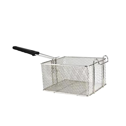 perfk Frittierkorb-Sieb aus Metallgeflecht, 25 x 19 x 14 cm, Abnehmbarer Griff für elektrische Fritteuse, Stabiler Griff gegen Verbrühungen, Netz-Skimmer von perfk