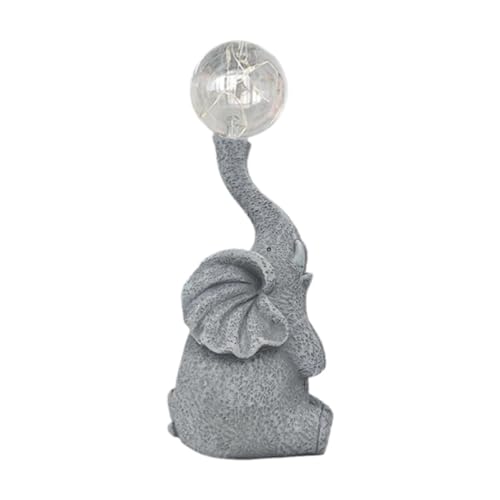 perfk Gartenstatue mit Solarlicht, Tierskulptur, Kunstharz, Kunsthandwerk, kreative dekorative Außendekoration für Rasen, Innenhof, Grau von perfk