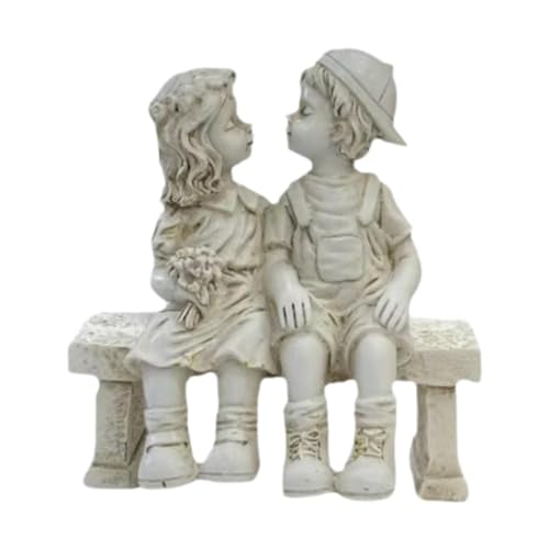 perfk Gartenstatue mit kleinem Jungen und Mädchen, Skulptur des ersten Kusses eines Paares, Heimfigur aus Kunstharz auf Bank für, Teich, Wohnzimmer, perfk Gartenstatue mit kleinem Jungen und Mädchen, Skulptur des ersten Kusses eines Paares, Heimfigur aus Kunstharz auf Bank für, Teich, Wohnzimmer, von perfk