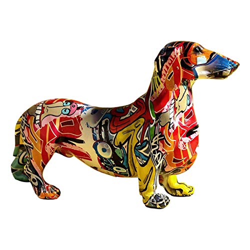 perfk Graffiti-Hund Skulptur Harz Handwerk Statuen, Graffiti Dackel Hund Harz Handwerk Dekorative Figur Hundefigur Geschenke für Zuhause, Büro, Dekor von perfk