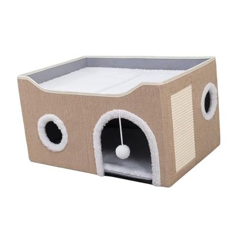 perfk Kätzchen-Apartment, Katzenwürfel mit Kratzpad, multifunktionale, Faltbare Katzenhöhle, Katzenwohnungen für große Kätzchen, mehrere kleine Haustiere, Khaki von perfk