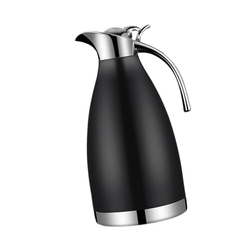 perfk Kaffeekaraffe aus Edelstahl, doppelwandiger Vakuumkessel, 2 l, bequemer Griff, Trinkgeschirr mit Deckel für heiße Getränke zu Hause, Schwarz von perfk