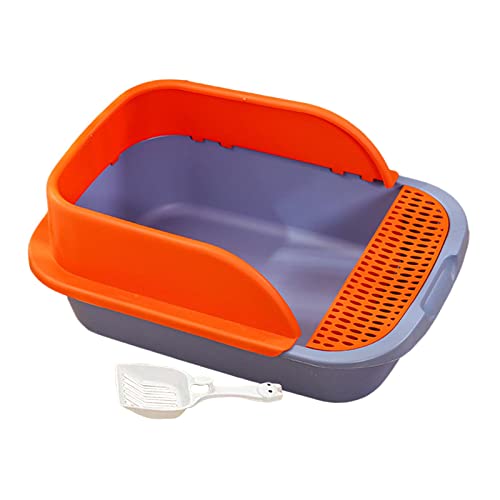 perfk Katzentoiletten für Katzen im Innenbereich Hochseitig mit Rand Hohe Katzentoilette mit Rahmen Katzentoilette mit Schaufel Katzentoilette, Blau-Orange, Gross von perfk