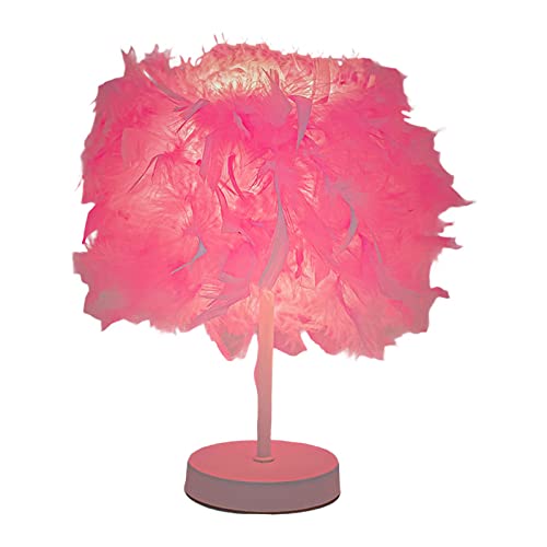 perfk Moderne Federn Schatten Tischlampe Dekorative Laterne Leuchte LED Schreibtischleuchte für Esszimmer Schlafzimmer Nachttisch Hochzeit, ROSA von perfk