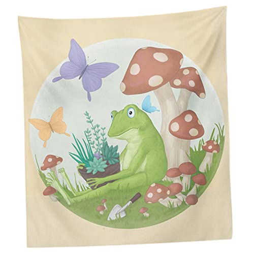 perfk Niedlicher Frosch-Tapisserie-Wandbehang, Waldkunst, Wald-Wanddecken, Hintergrund, Wanddekoration für Badezimmer, Heimdekoration, Schlafzimmer, Yoga, 150x200CM von perfk