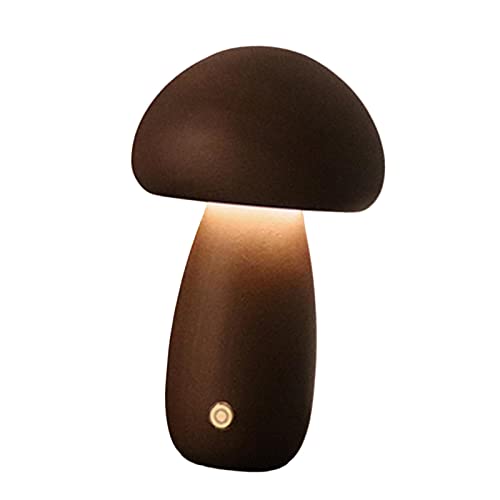 perfk Pilz-Tischlampe, Nachtlicht, Touch-Dekor, Holz, kreative USB-Nachttischlampe, Tischlampe für Restaurant, Bar, Schlafsaal, Esszimmer, Nachttisch, B Walnuss von perfk