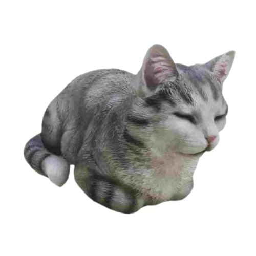 perfk Schlafende Katzenstatue, Kätzchenfigur, realistische Neuheit, süße Katzenskulptur, für Rasen, Bauernhaus, Garten, Schlafzimmer, Zuhause, Grau von perfk