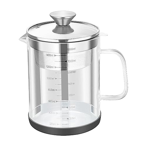 perfk Sojamilchsieb, Ölbehälter mit Sieb, Eistee-Krug, Glas-Teekanne mit Sieb für Kaffee, Café, Joghurt, Sojamilch, Loser Blatttee, 1.5 l von perfk
