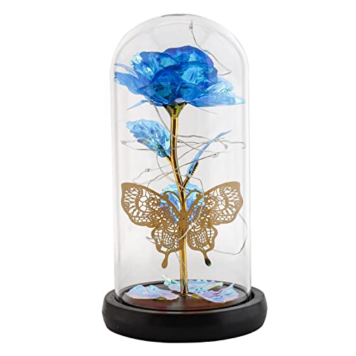 perfk Verzauberte Rose im Glas mit Licht für Valentinstag Frauen Dekoration, Blaue Blume von perfk