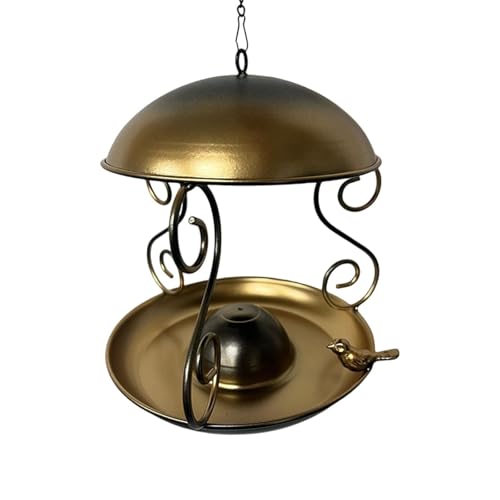 perfk Vogelfutterstation mit Metalltablett und Abdeckung, Vogelfutterstation für draußen, tragbare Plattform zum Aufhängen für Gartenvögel-Liebhaber, Bronze von perfk