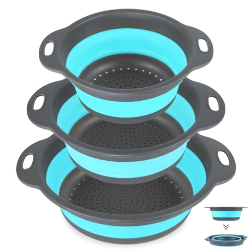 Pesutei Faltbarers Seiher Sieb Set, Küche Silikon Klappbar Nudelsieb, Faltbare Abtropfsieb, Faltbares Sieb, Küchenutensilien zum Abtropfen von Nudeln, Obst und Gemüse, Blau 3 Stück Pesutei Faltbarers Seiher Sieb Set, Küche Silikon Klappbar Nudelsieb, Faltbare Abtropfsieb, Faltbares Sieb, Küchenutensilien zum Abtropfen von Nudeln, Obst und Gemüse, Blau 3 Stück von pesutei