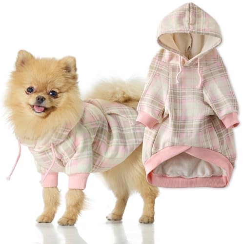 Pet Passion Rocky II - Der extra bequeme Hoodie aus Bio-Baumwolle und recyceltem Poly-Hundepullover für kleine, mittelgroße und große Hunde, rosa Chesterfield-Plaid, X-Large von pet passion