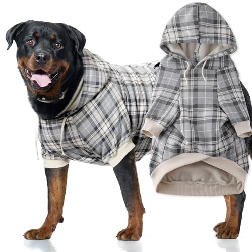 Pet Passion Rocky II – Der extra bequeme Kapuzenpullover aus Bio-Baumwolle und recyceltem Polyester, Hundemantel für kleine, mittelgroße und große Hunde, graues Chesterfield-Plaid, Größe M von pet passion