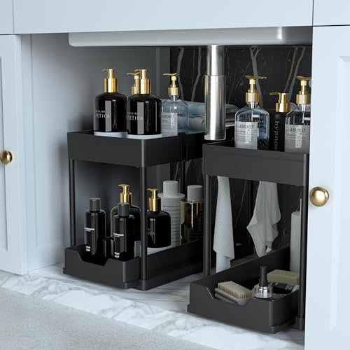petisal 2er-Pack Untertisch-Organizer und Stauraum mit ausziehbarer Schublade, 2-stöckiges Badezimmer-Regal unter der Spüle, multifunktionaler Schrank, platzsparender Stauraum für von petisal