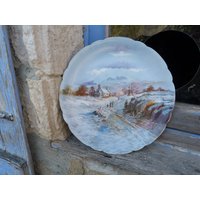 Antike Limoges Porzellan Servierplatte J Pouyat 1890-1932 Signiert Lecram Decorator Gemälde Handgemalte Landschaft von petitbrocante