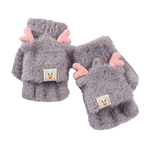 petjoyful Fingerlose Handschuhe für Mädchen halten warmes Cartoon -Muster verdickte Flip -Top -Handschuhe für den Winter (Grau) von petjoyful