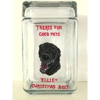 Leckerliglas, Pitbull, Handbemalter Kanister, Personalisiertes Haustierportrait, Hundegebäckhalter, Leckerlibehälter Für Hunde, Bemaltes Glas von petzoup