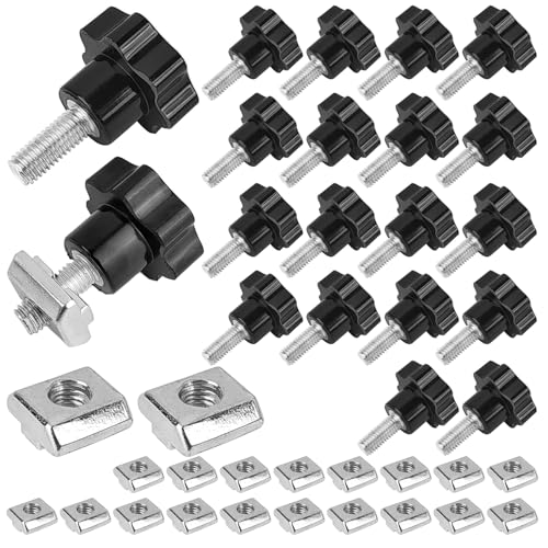 20 Stücke Sterngriffmutter M8 Set, Rostfrei Rändelschrauben, M8 x 20 MM Sterngriff + T-Nut-Mutter, Verwendet für Mechanische Geräte, Möbeldekoration Usw (Schwarz) von peuqcen